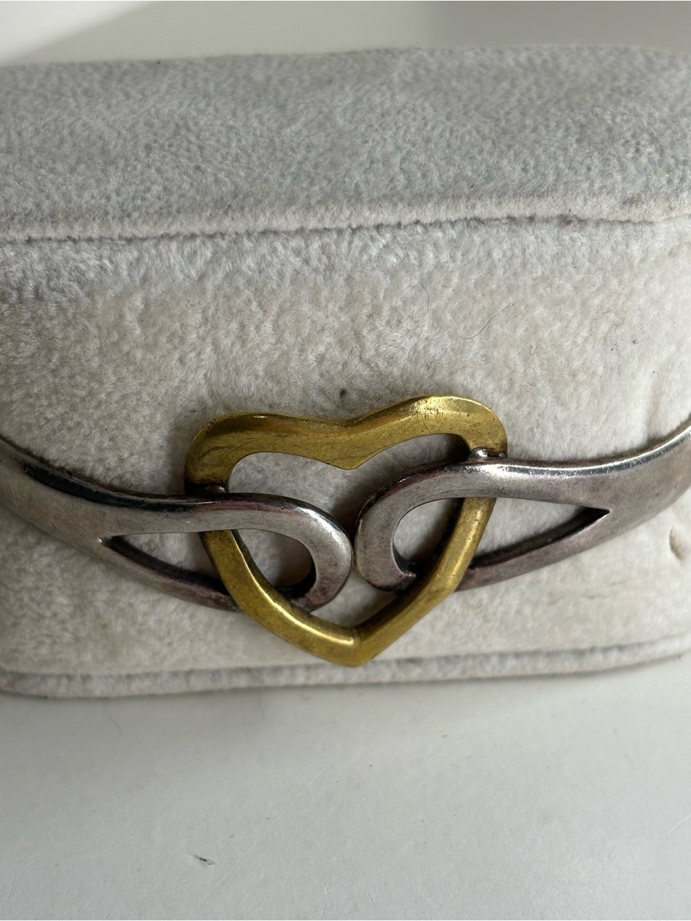 Vintage Mexico Sterling Silver 925 & Brass Interlocking Heart Cuff Bracelets - Picture 7 of 10